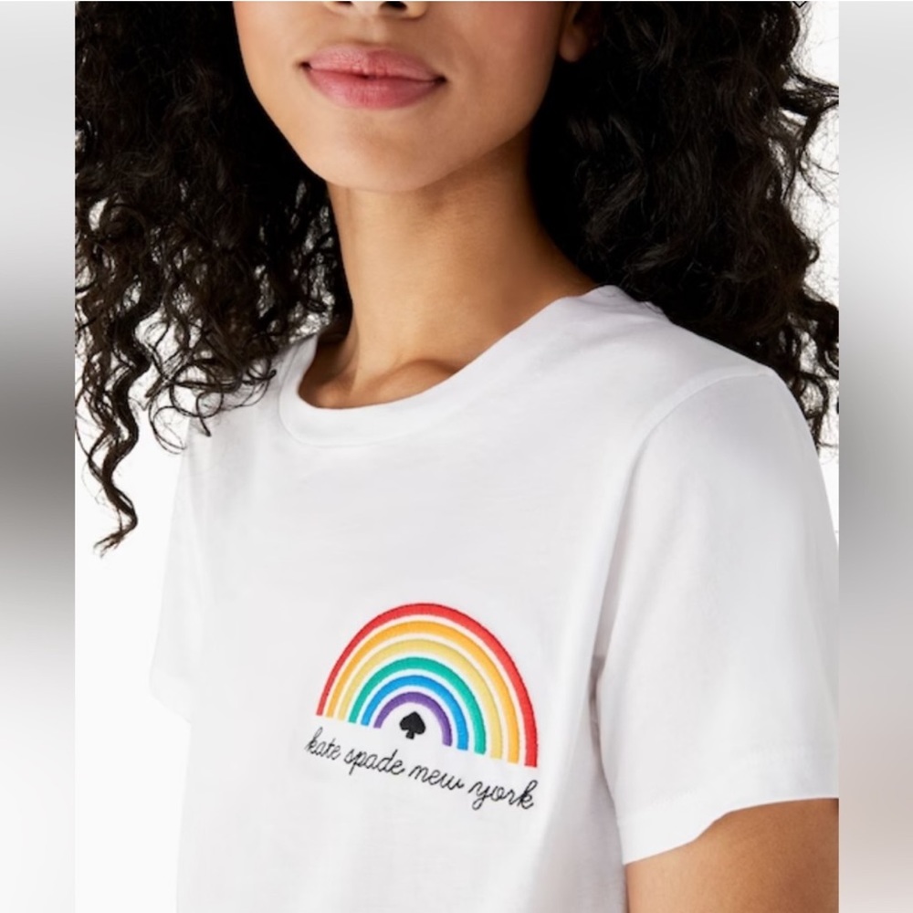 Kate Spade Embroidered Rainbow White Tee Shirt
